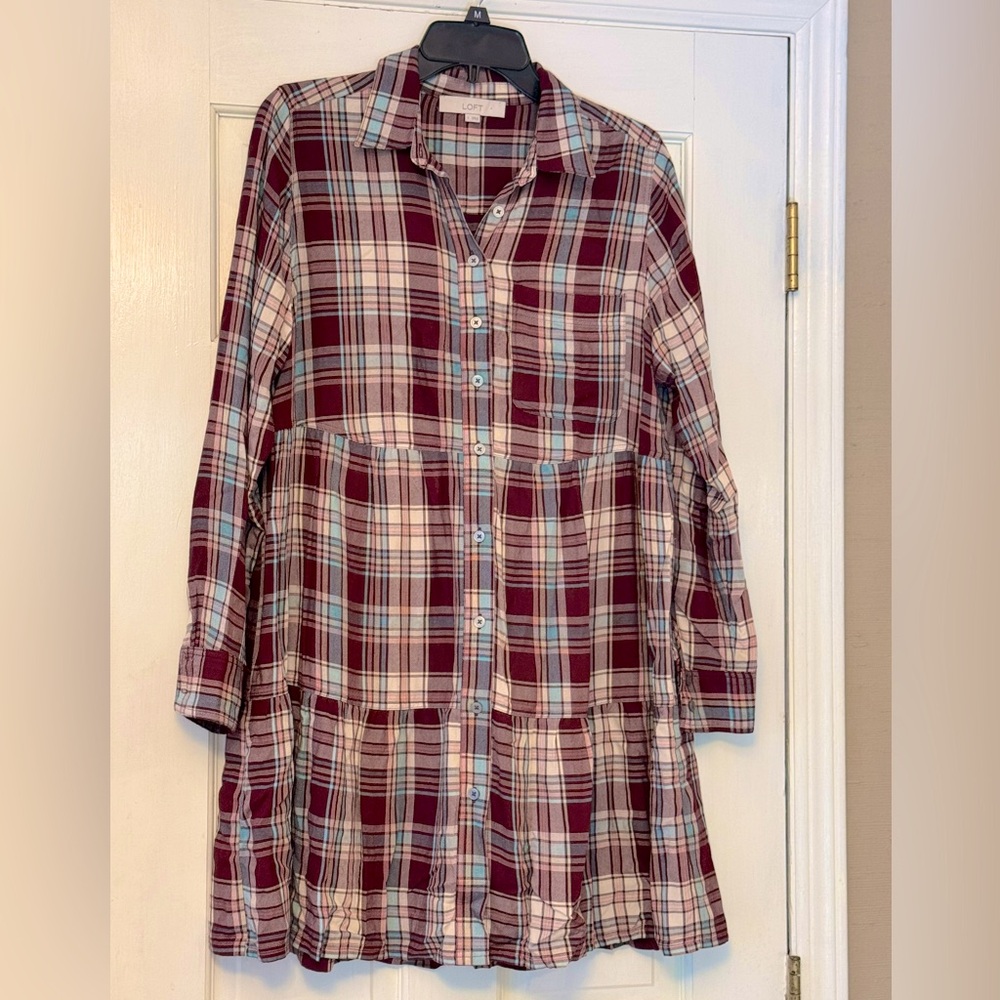LOFT Plaid Long Sleeve Dress